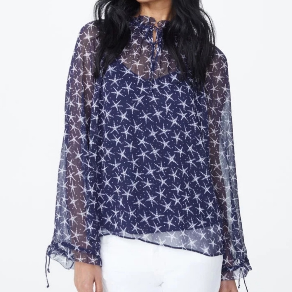 NYDJ Sz Large Drawstring Ruffle Peasant Top - Picture 4 of 4